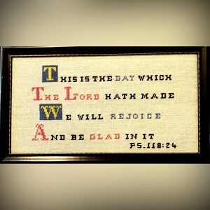 Vintage Handmade Cross-stitch  Framed Biblical Verse Excellent condition Black